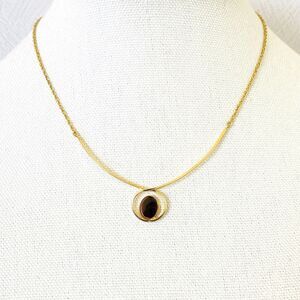 Vintage Tiger Eye Gold Filled Necklace Minimalist Modernist Color Changing Cab